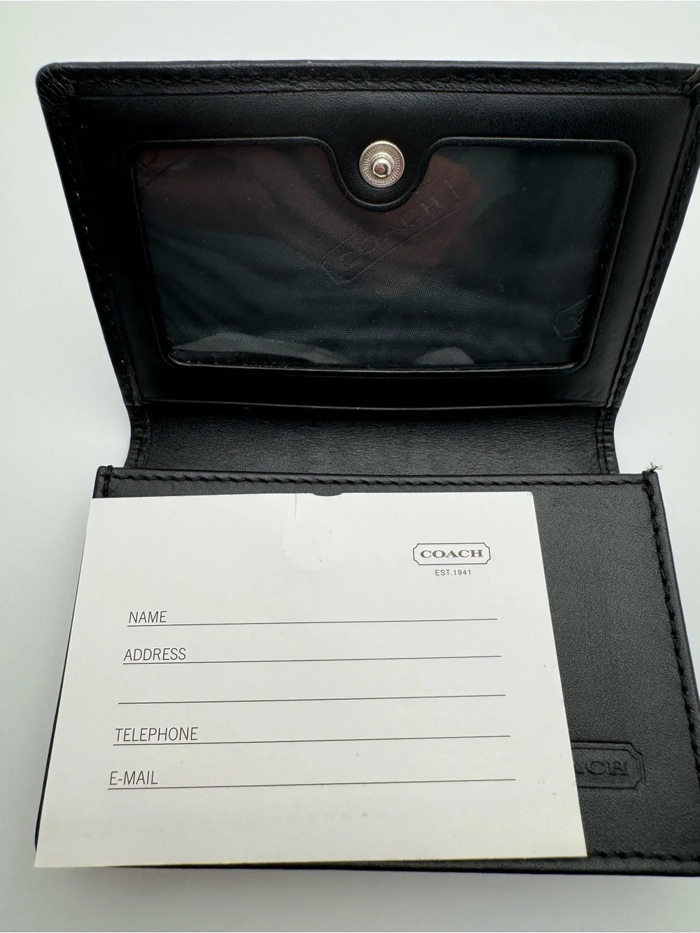 Vintage Coach Black Signature Jacquard Snap ID Card Case White Stitch Y2K Wallet